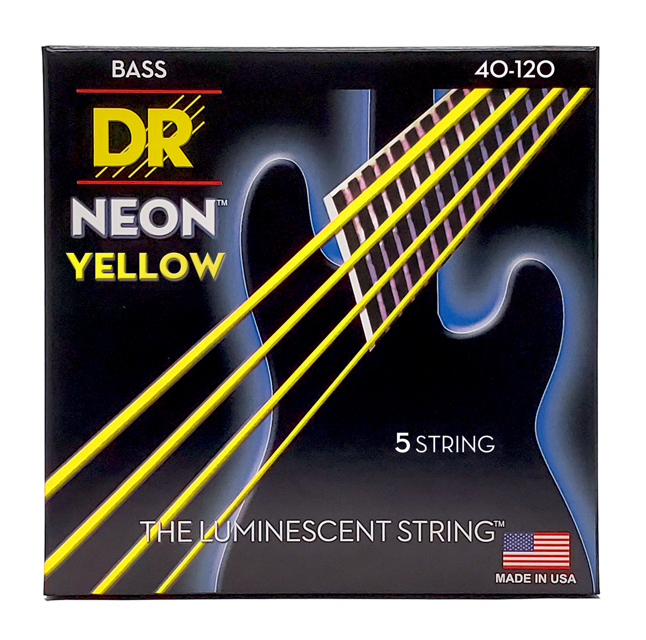 DR HI-DEF NEON NYB5-40 Yellow Colored Bass Guitar Strings: 5-String Light 40-120