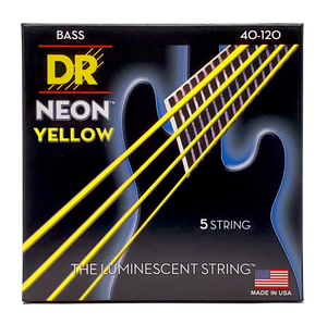 DR HI-DEF NEON NYB5-40 Yellow Colored Bass Guitar Strings: 5-String Light 40-120