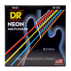 DR HI-DEF NEON NMCB5-45 Multi-Color Colored Bass Guitar Strings: 5-String Medium 45-125