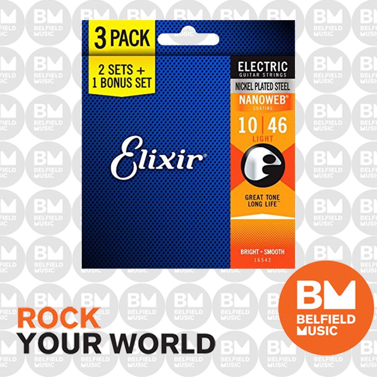 3 Pack of Elixir 16542 Electric Guitar Strings Nanoweb Light