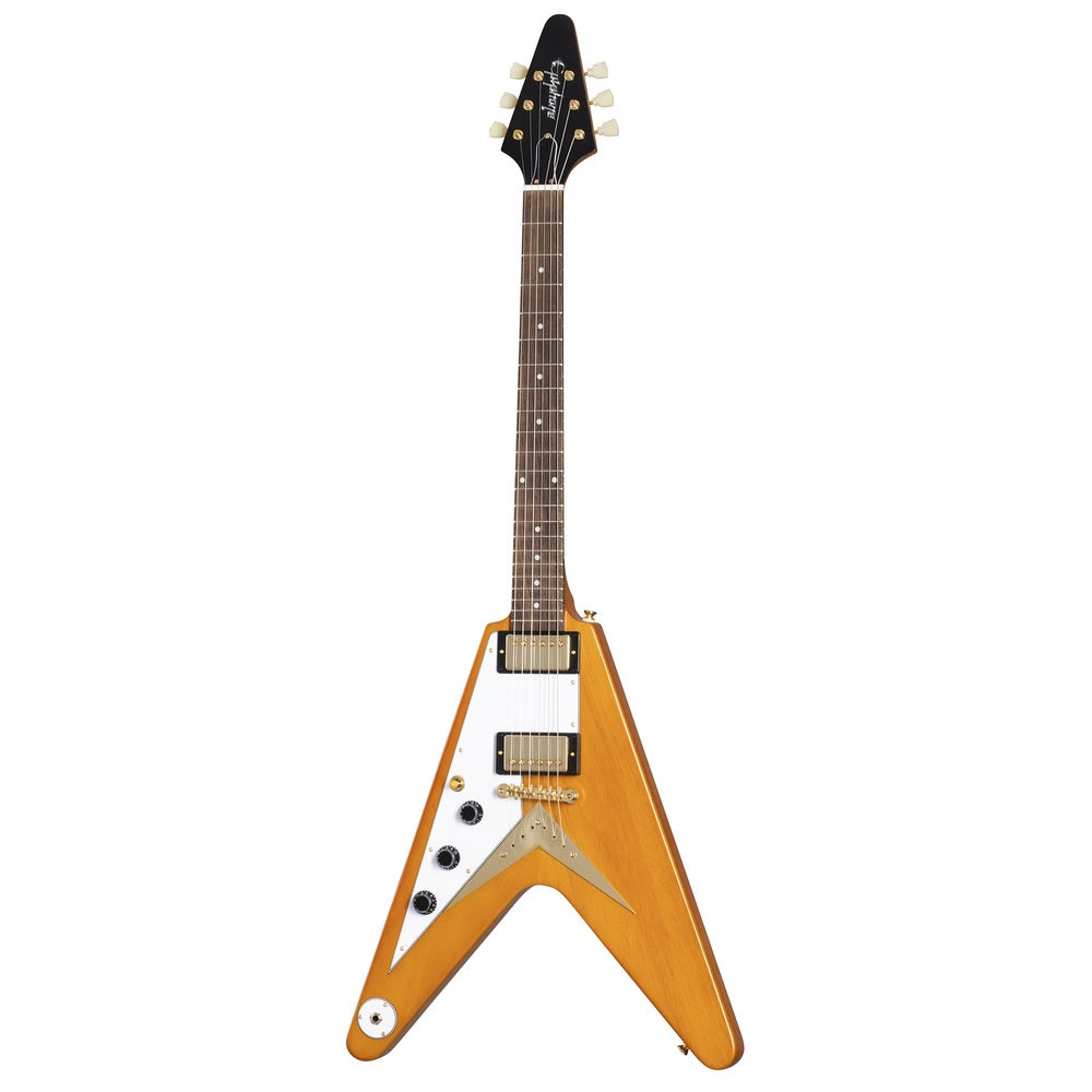 Epiphone 1958 Korina Flying V Electric Guitar Left Handed Aged Natural & White Pickguard w/ Hard Case