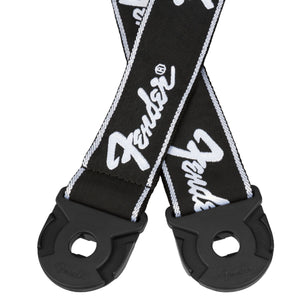 Fender Guitar Strap Quick Grip Locking End Strap Black w/ White Running Logo 2inch - 0990629008