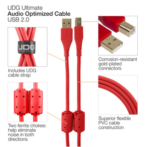 UDG Ultimate U95005 USB2 Cable A-B Red Angled 2m