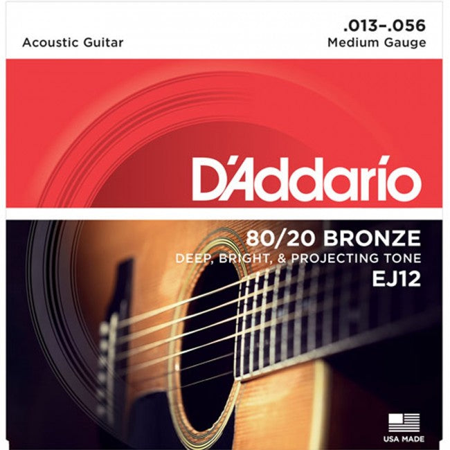 D Addario EJ12 Acoustic Guitar Strings 80 20 Bronze 13 56 Medium