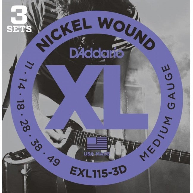 3 Pack of D Addario EXL115 Electric Guitar Strings XL Nickel Wound