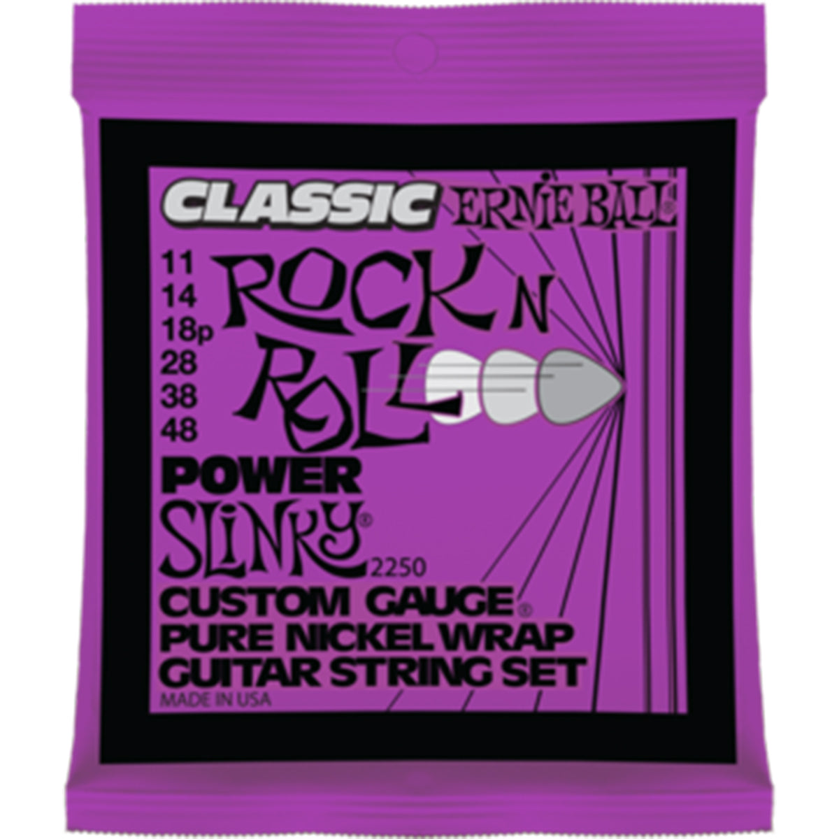 Ernie Ball 2250 Electric Guitar Strings Pure Nickel Rock N Roll Classic Power Slinky 11-48