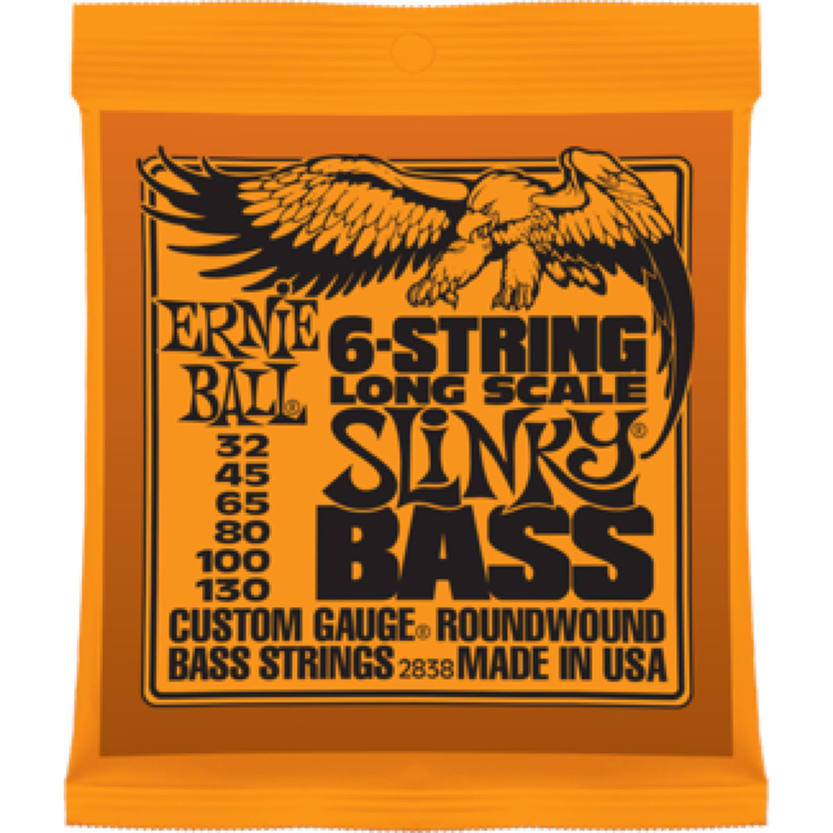 Ernie Ball 2838 Bass Guitar Strings 6-String Long Scale Nickel Wound Slinky 32-130