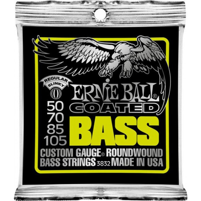 Ernie Ball 3832 Coated Bass Guitar Strings Roundwound Regular Slinky 50-105 (Lime)