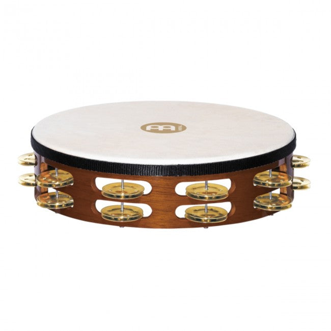 Meinl TAH2B-AB Headed Wood Tambourine African Brown w/ 2 Rows Brass Jingles 