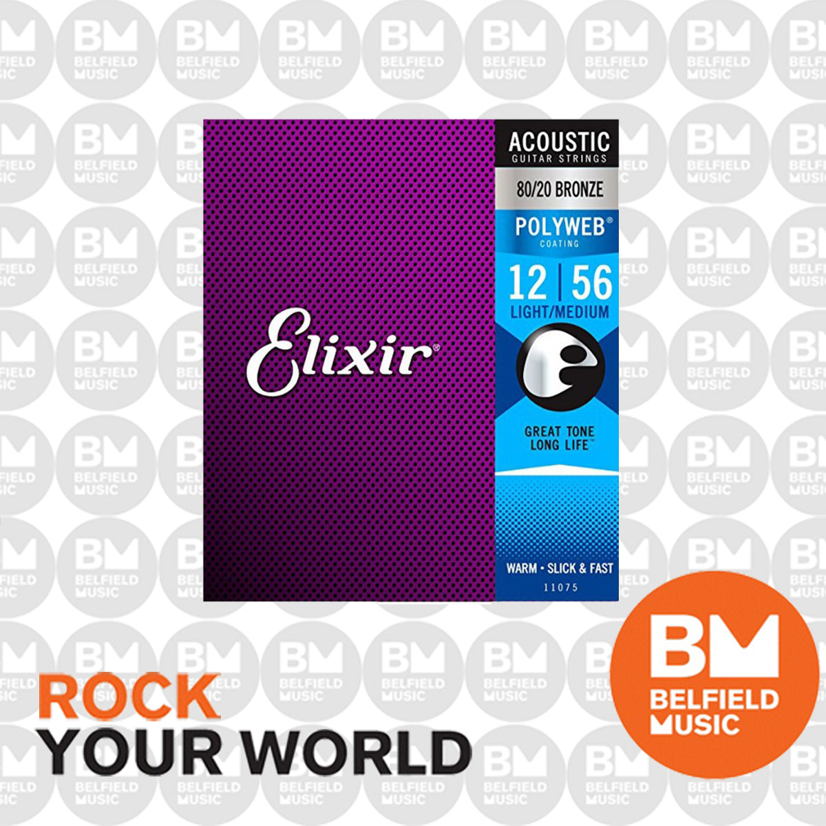 Elixir 11075 Acoustic Guitar Strings Polyweb Light Medium